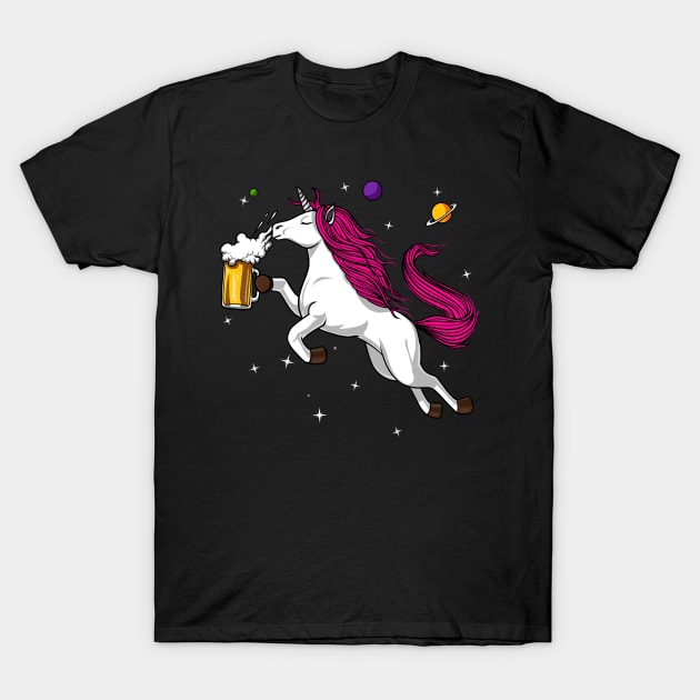 Unicorn Drinking Beer T-Shirt by underheaven